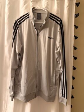 adidas Light Gray Track Jacket with Black 3-Stripes